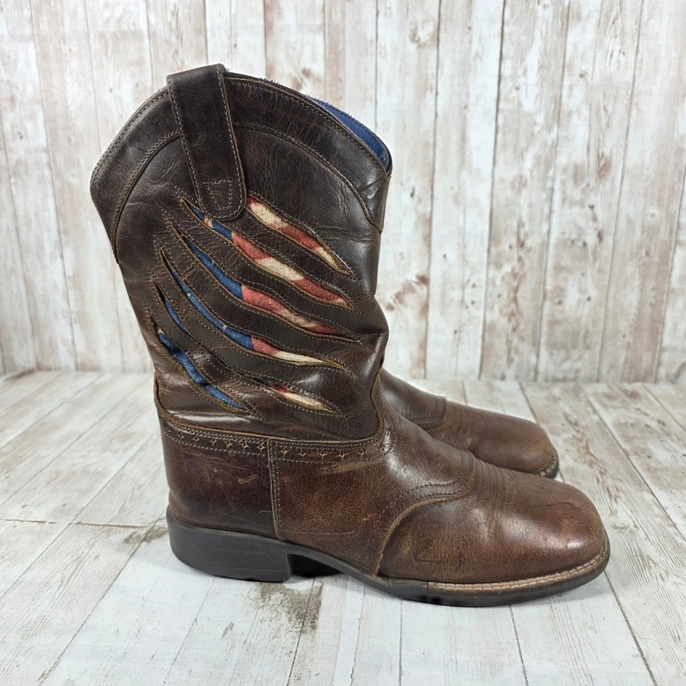 Cody James Brown Leather American Flag Inlay Square Toe Western Boots BCBSP22P1